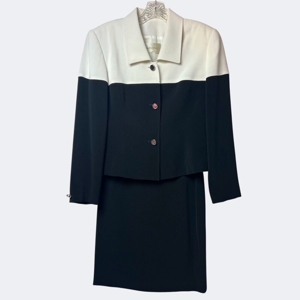 Dana Buchman Vintage 90s Black & White Skirt Suit Set — Jacket & Pencil Skirt